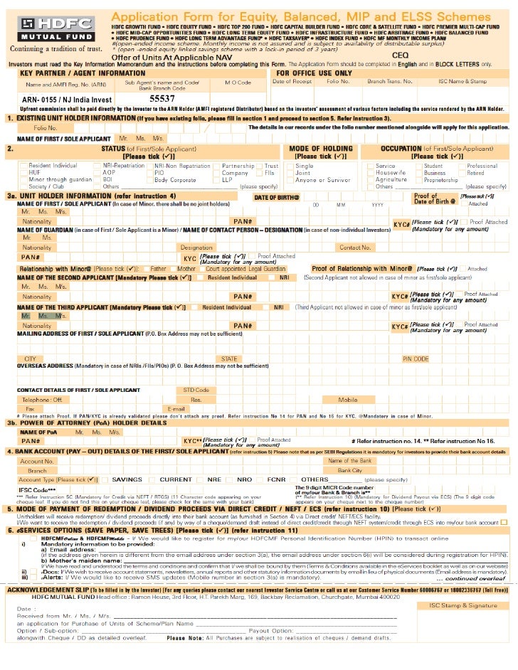 Hdfc mutual fund common application form