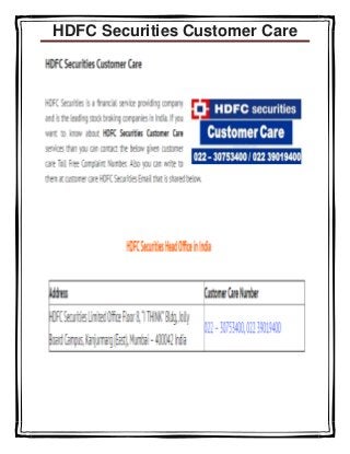 HDFC Securities Customer Care HDFC Securities Customer Care