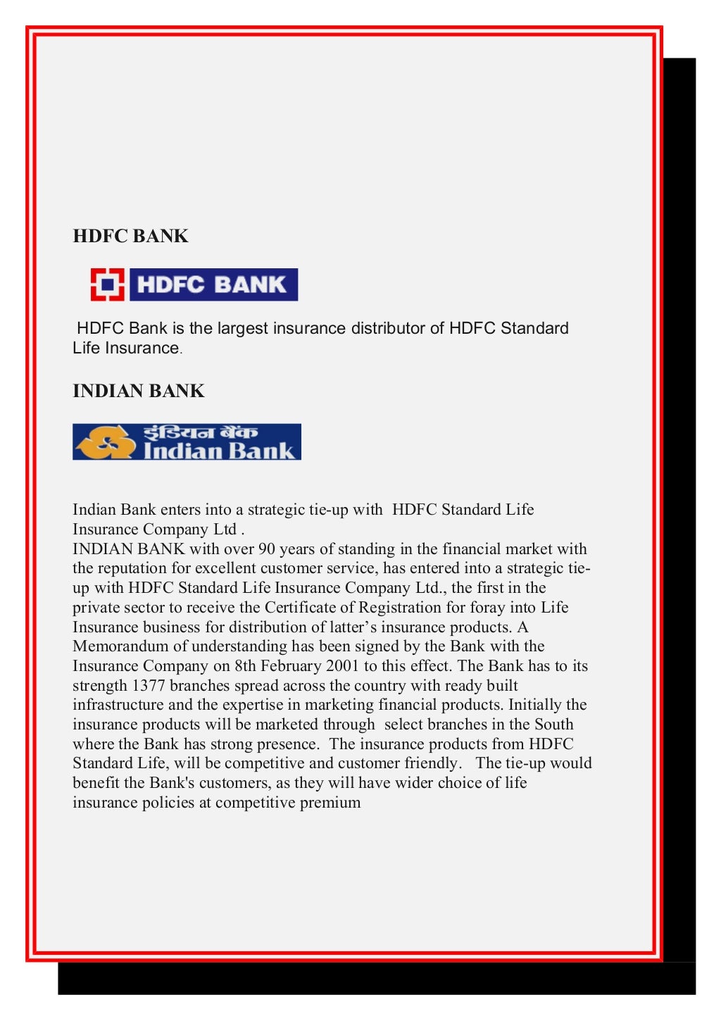 Hdfc Standard Life Insurance Project Report
