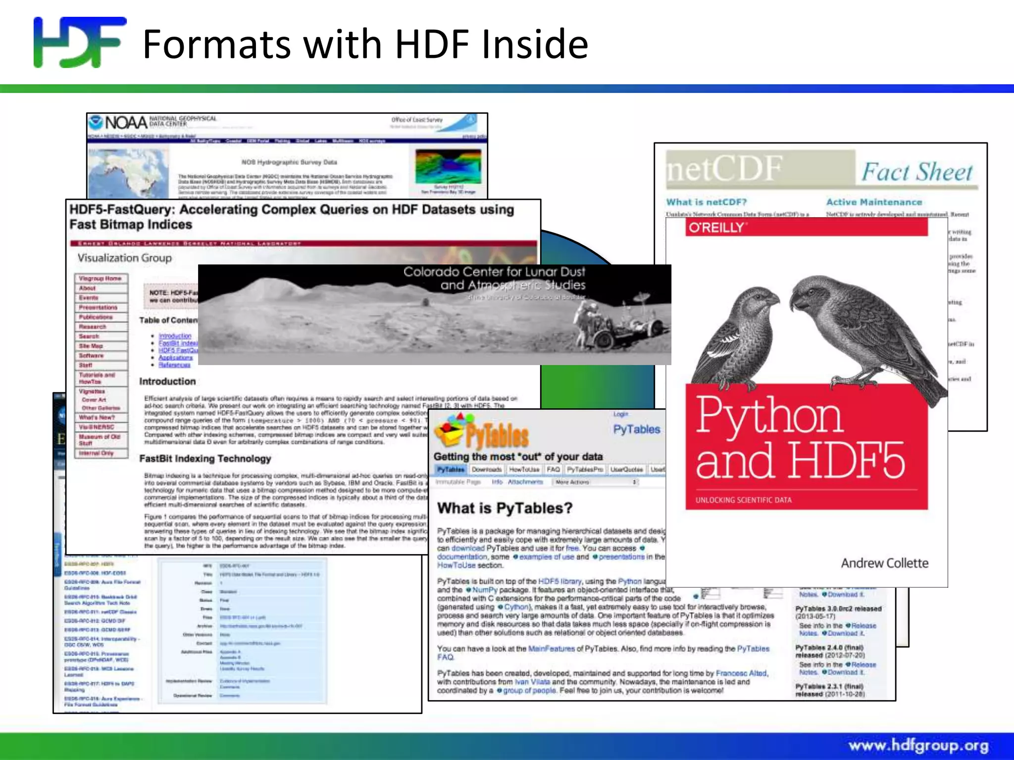 Formats with HDF Inside

HDF5

 