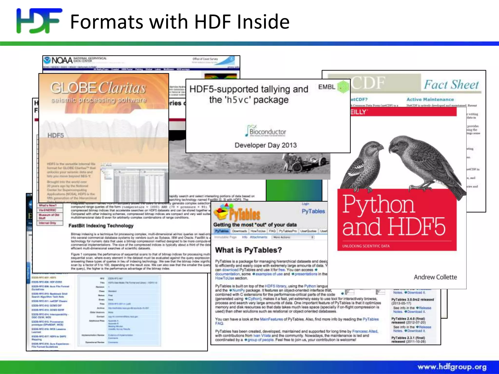 Formats with HDF Inside

HDF5

 