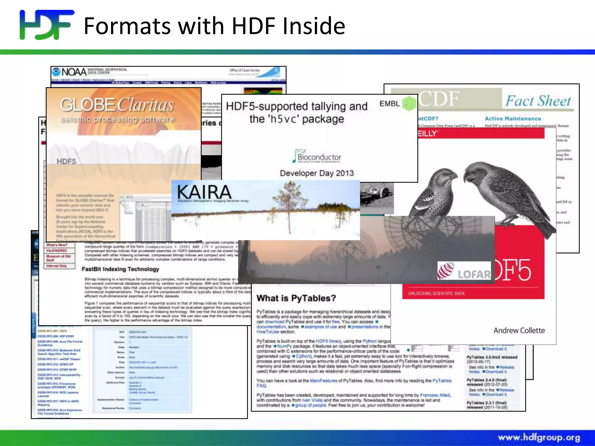 Formats with HDF Inside

HDF5

 