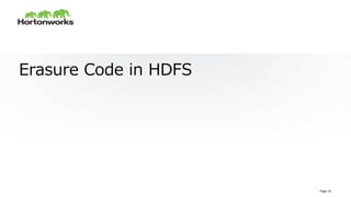 © Hortonworks Inc. 2011 – 2015. All Rights Reserved
Erasure  Code  in  HDFS
Page 19
 