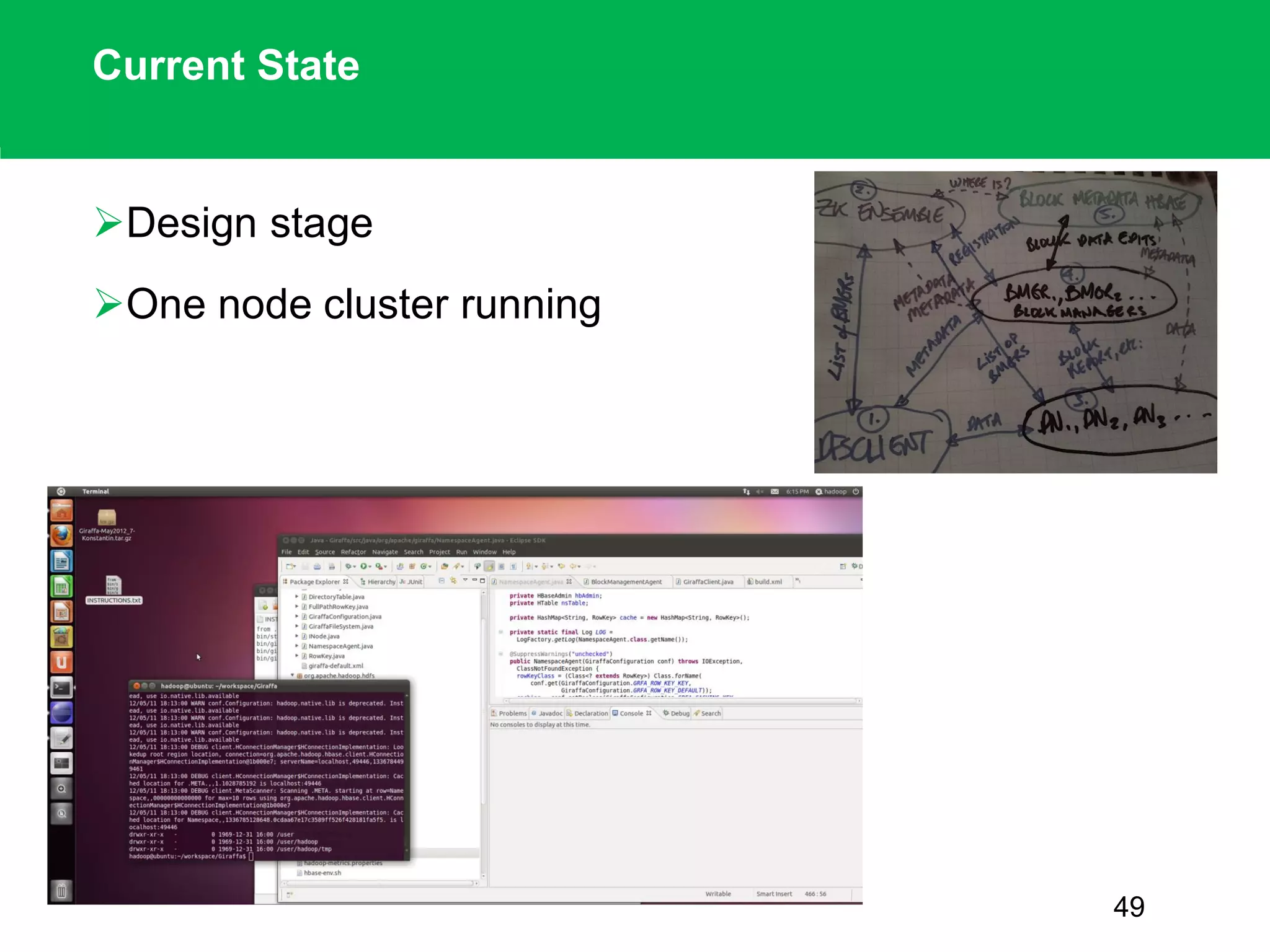 Current State
Design stage
One node cluster running
49
 