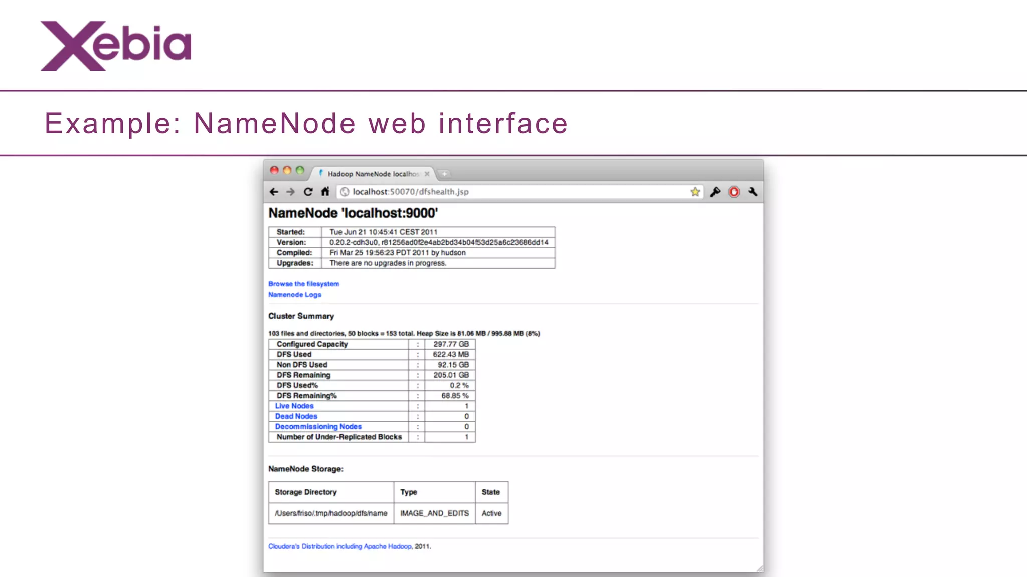 Example: NameNode web interface
 