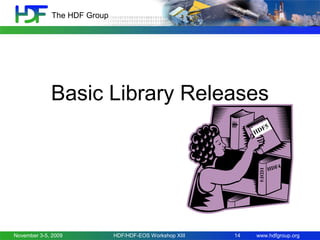 The HDF Group

Basic Library Releases
HD

F5

HDF4

November 3-5, 2009

HDF/HDF-EOS Workshop XIII

14

4
HDF

www.hdfgroup.org

 