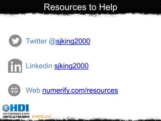 Twitter @sjking2000
Resources to Help
Linkedin sjking2000
Web numerify.com/resources
 