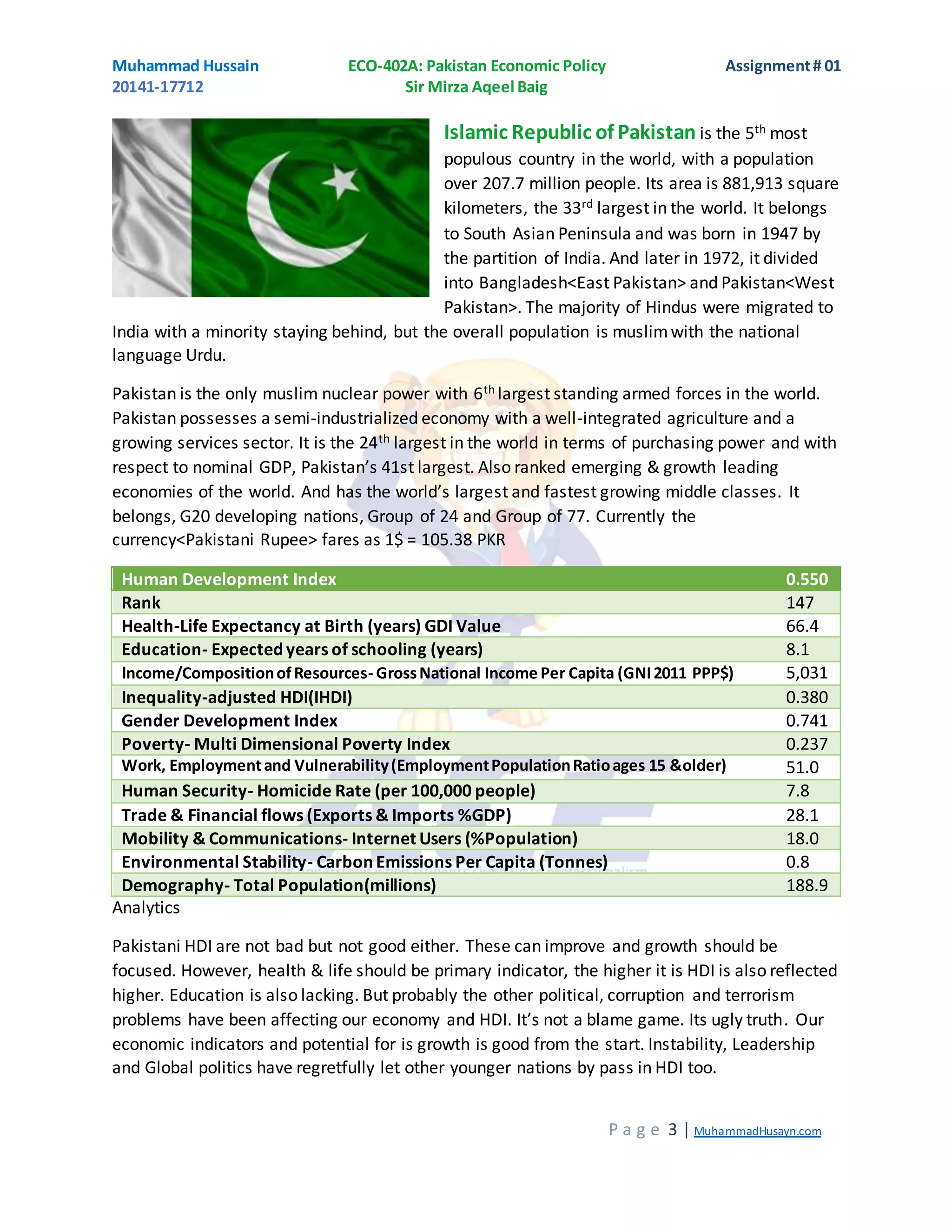 Human Development Index- Pakistan | DOCX
