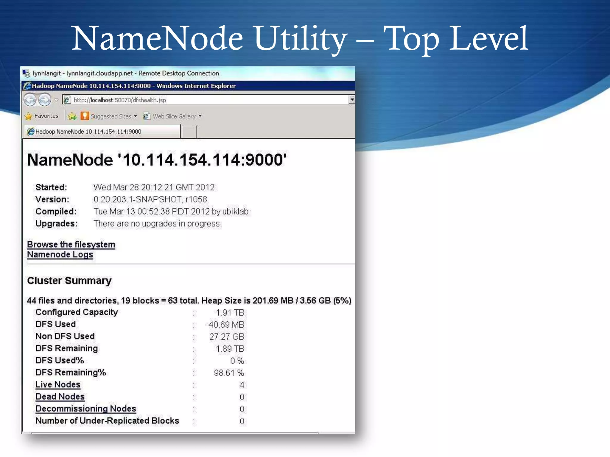 NameNode Utility – Top Level
 