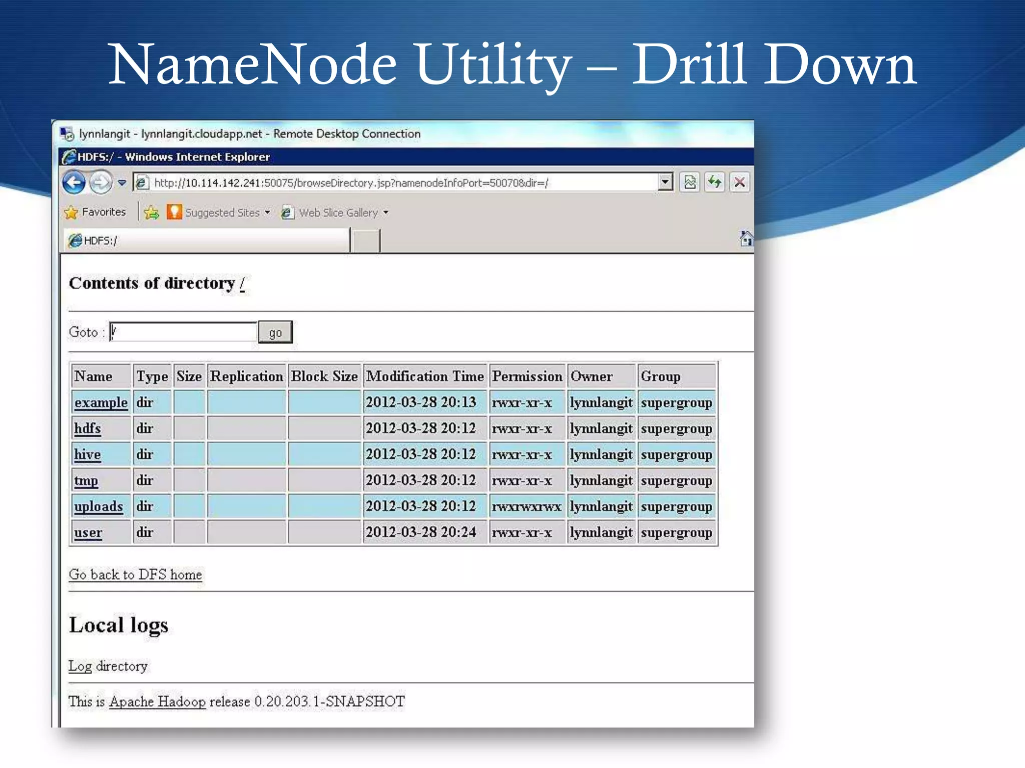 NameNode Utility – Drill Down
 