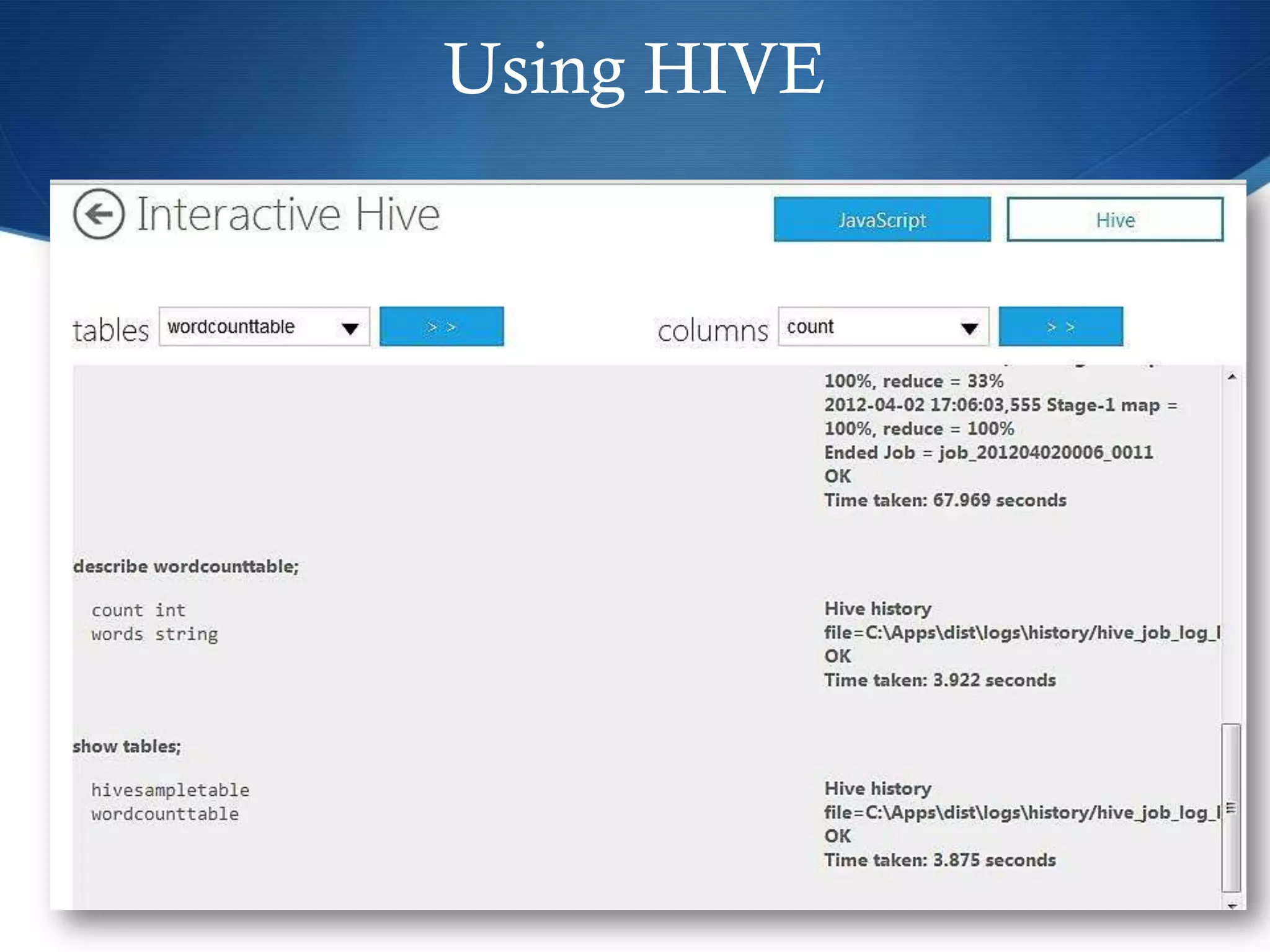 Using HIVE
 