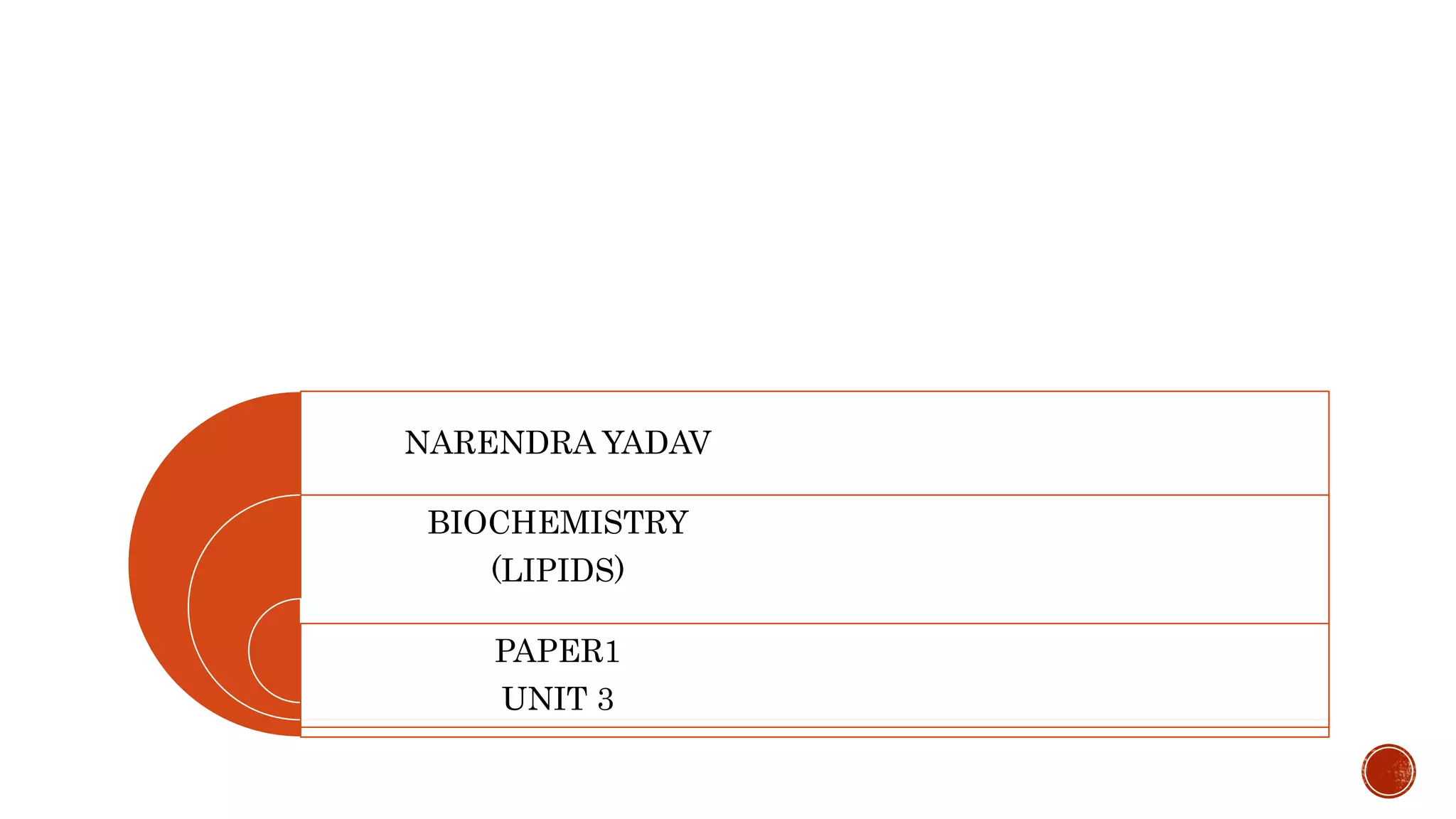 NARENDRA YADAV
BIOCHEMISTRY
(LIPIDS)
PAPER1
UNIT 3
 