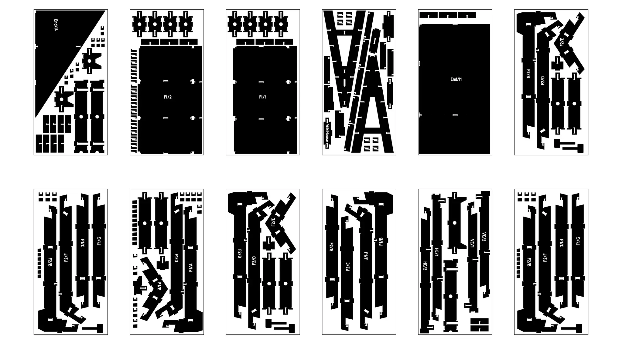 End/I4
Fl/2 Fl/1
End/I1
F2/B
F2/F
F1/C
F1/G
F1/E
F1/D
F1/A
F2/B
F2/D
F2/E
F2/G
F2/C
F1/F
F1/B
HC/2
HC/1
VC/1
VC/2
WikiHouse
F2/B
F2/D
F2/E
F2/B
F2/F
F1/C
F1/G
 