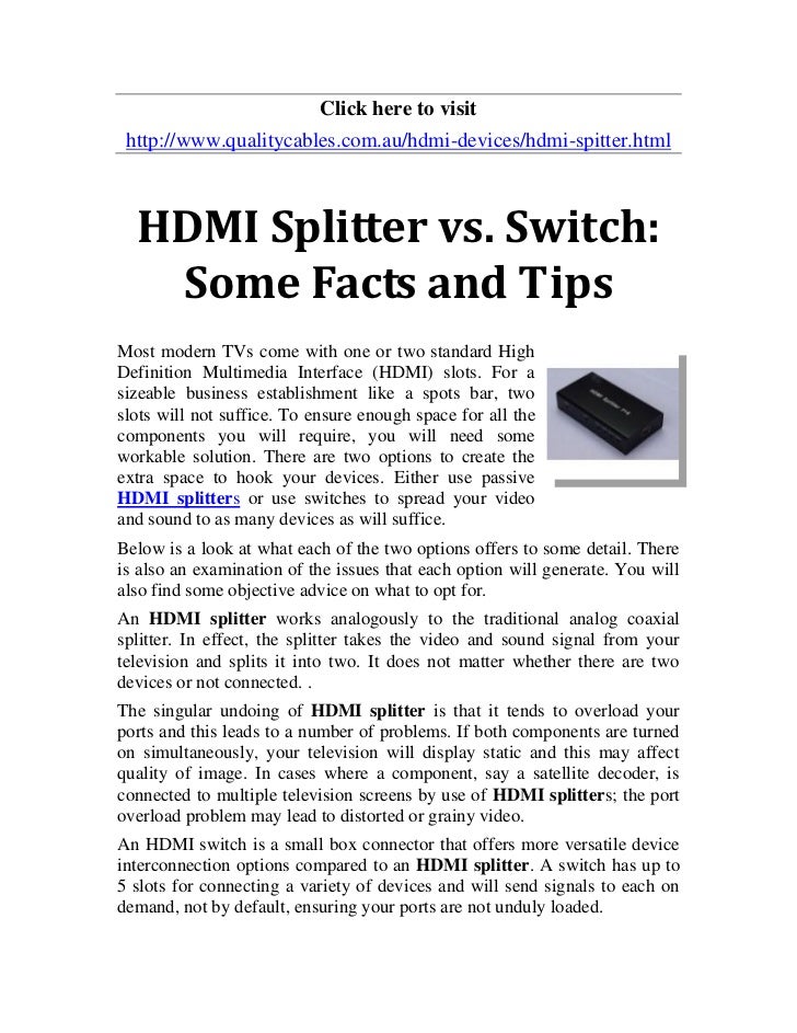 Hdmi splitter vs switch some facts and tips