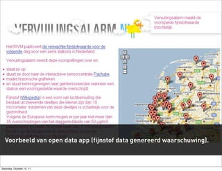 Voorbeeld van open data app (fijnstof data genereerd waarschuwing).



Saturday, October 15, 11
 