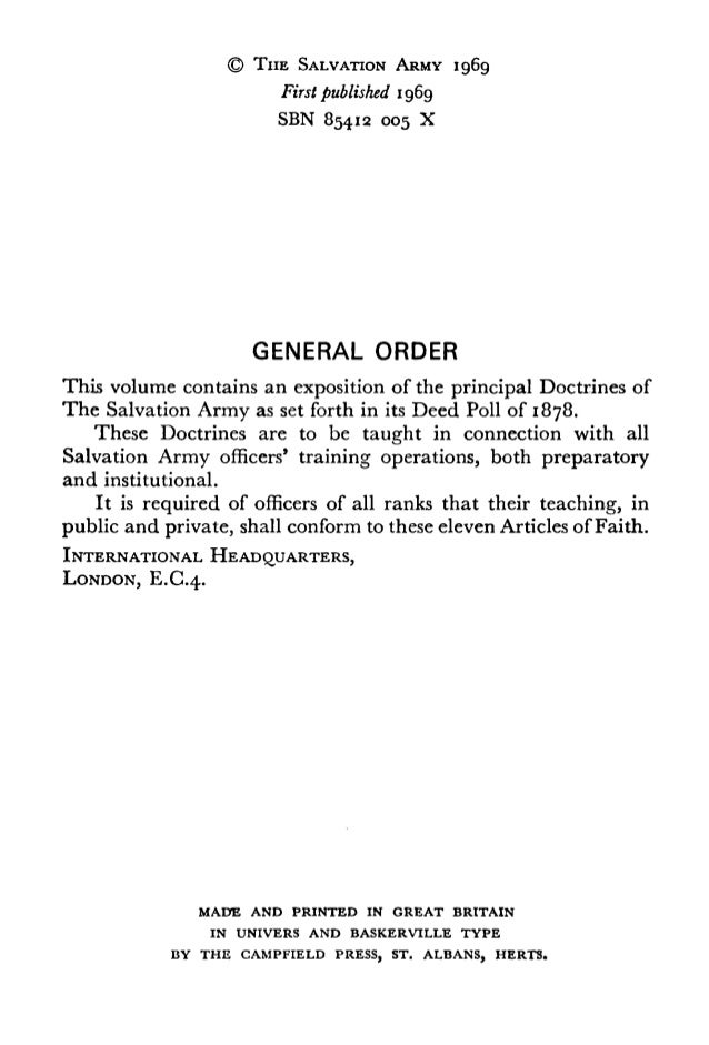 The Salvation Army Hand Book of Doctrine