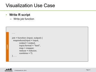 Visualization Use Case
• Write R script
           – Write job function




            ...

            job = function (i...
