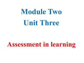 Module Two
Unit Three
Assessment in learning
 