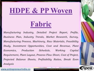 www.entrepreneurindia.co
HDPE & PP Woven
Fabric
Manufacturing Industry, Detailed Project Report, Profile,
Business Plan, I...