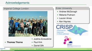 Acknowledgements

Imperial College London                                             Exter University
                                                                     • Andrew McDonagh
                                                                     • Melanie Puttnam
                                                                     • Lauren Ames
                                                                     • Ken Haynes




                                            • Justina Zurauskine
 • Thomas Thorne                            • Paul Kirk
                                            • Daniel Silk
       Time-Variable Networks in Candida Glabrata   Stumpf&Thorne                        11 of 11
 