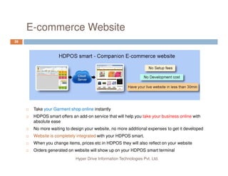 Smart Billing
7
Quick Billing using
Barcode Scanning
Smart name searches /
Item Search Codes.
Auto Offers and Schemes Management on Billing Screen
Notify customers about the applicable offers
View Applied Offers
Hyper Drive Information Technologies Pvt. Ltd.
View Applied Offers
Notify Customers about the Free Items not yet added to the bill
Auto Price by
Customer Group
Example, Customer belonging to preferred group may get a discounted price
automatically
Business Locations
Example, Mall outlet may have higher prices
New openings may have lower prices
Manual Price Control
selection of price for items with multiple Prices
 