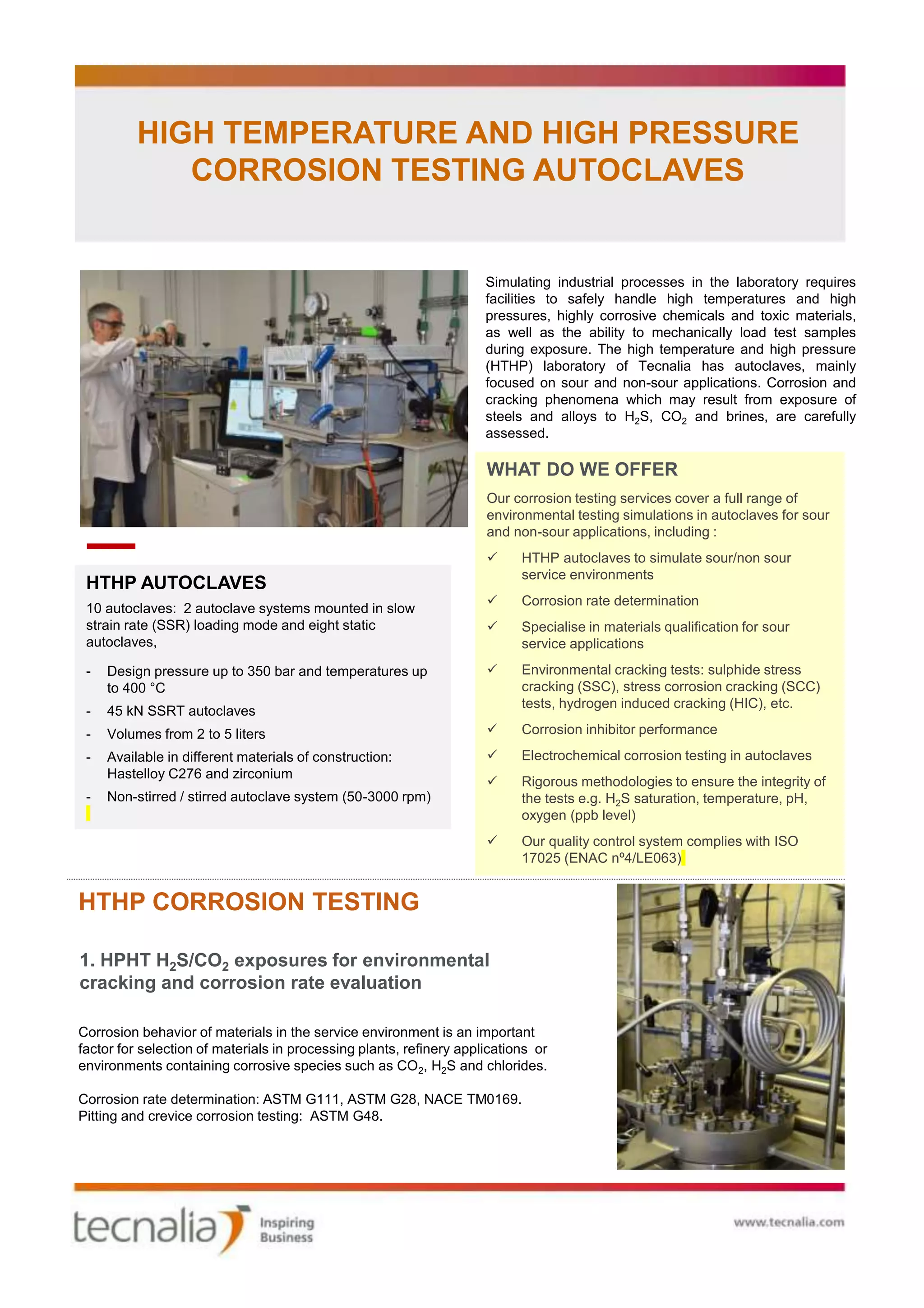 HIGH TEMPERATURE AND HIGH PRESSURE CORROSION TESTING AUTOCLAVES PDF