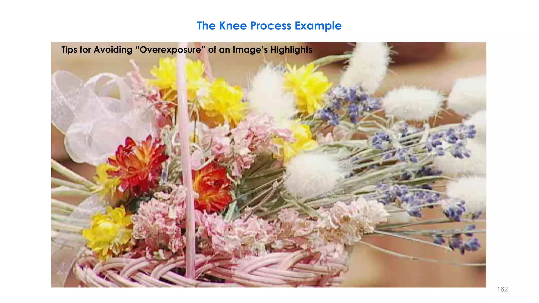 The Knee Process Example
Tips for Avoiding “Overexposure” of an Image’s Highlights
162
 