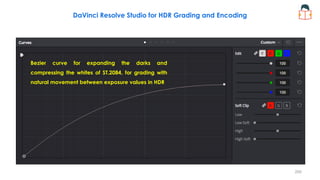 Bezier curve for expanding the darks and
compressing the whites of ST.2084, for grading with
natural movement between exposure values in HDR
DaVinci Resolve Studio for HDR Grading and Encoding
200
 