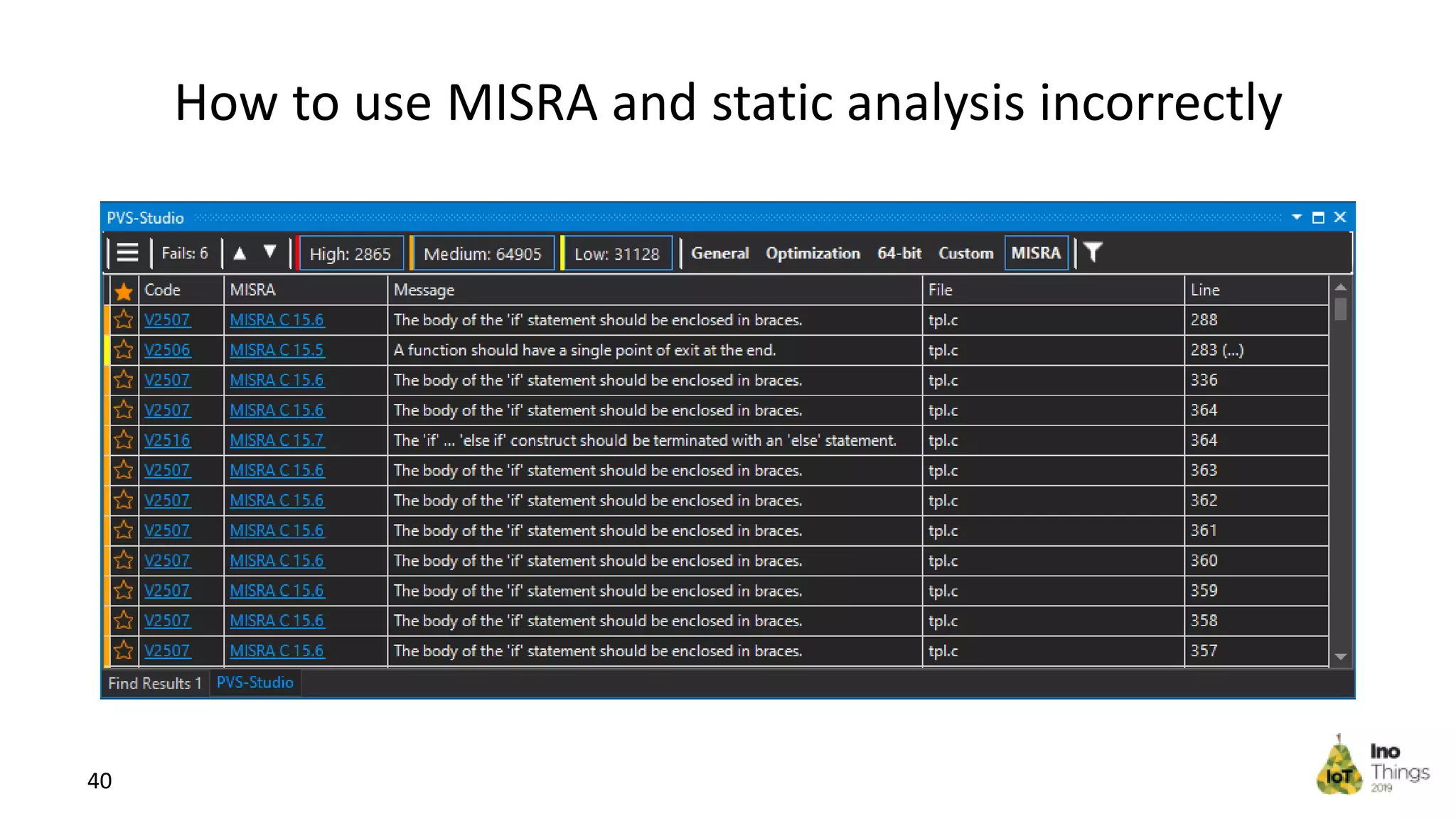 How to use MISRA and static analysis incorrectly 40 