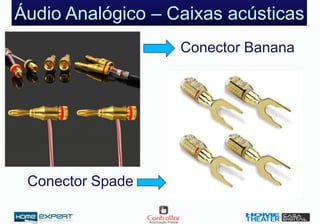 Áudio Analógico – Caixas acústicas
Conector Banana
Conector Spade
 