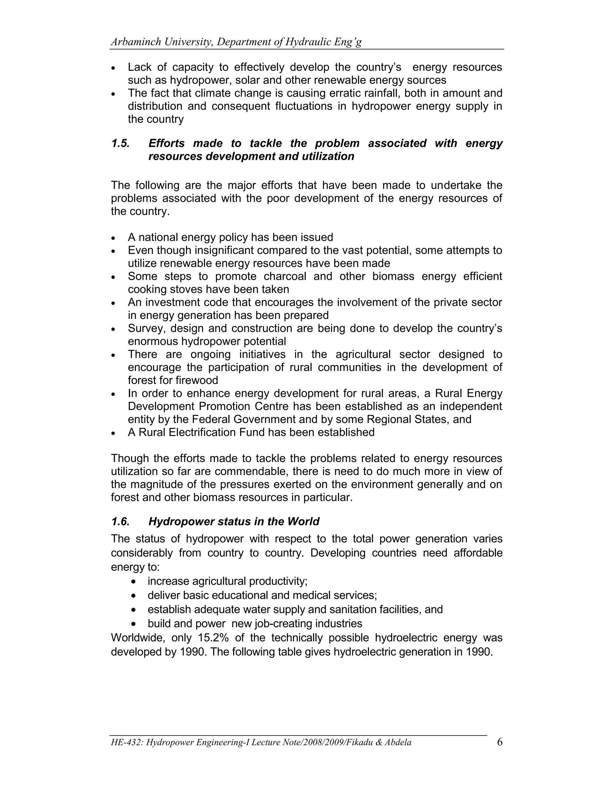 He 416 Hydropower Engg I Lecture Note Pdf