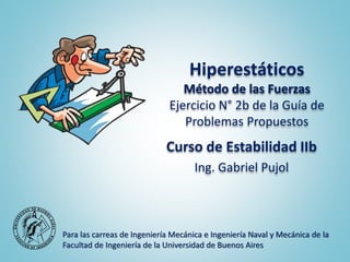 Hiperestáticos
Método de las Fuerzas
Ejercicio N° 2b de la Guía de
Problemas Propuestos
Curso de Estabilidad IIb
Ing. Gabriel Pujol
Para las carreas de Ingeniería Mecánica e Ingeniería Naval y Mecánica de la
Facultad de Ingeniería de la Universidad de Buenos Aires
 