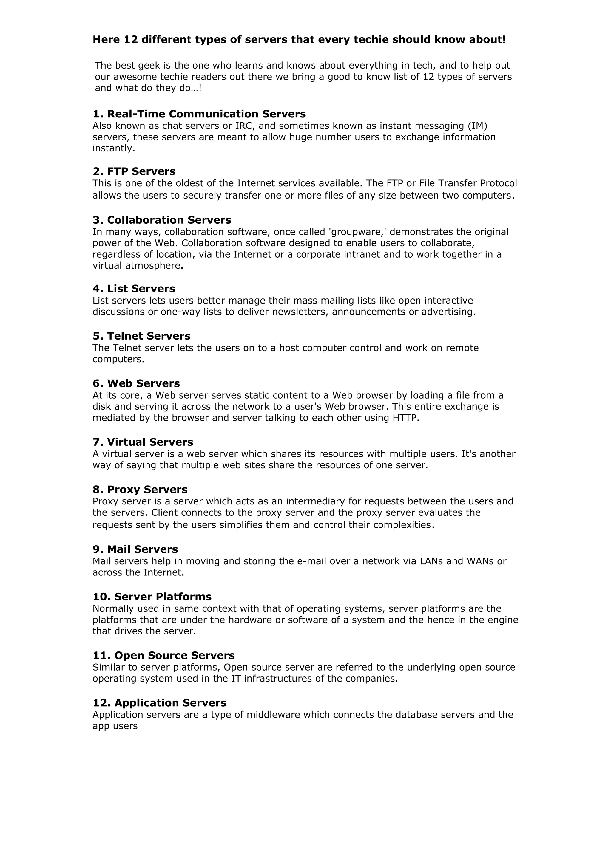 He 12 different types of servers that every techie should know about | DOC