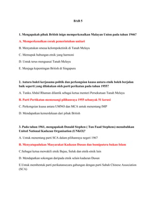 Soalan Dan Jawapan Hubungan Etnik Kuiz Past Year