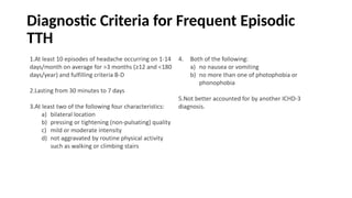 Diagnostic Criteria for Frequent Episodic
TTH
 