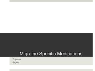 Migraine Specific Medications
Triptans
Ergots
 