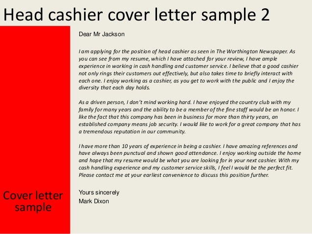 Cover letter for cashier job