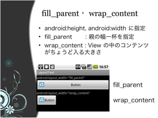 fill_parent ?wrap_content
? android:height, android:width ָ
? fll_parent    : Hηһָ
? wrap_content : View ФΥƥ
  礦󤭤




                        fll_parent

                        wrap_content
 