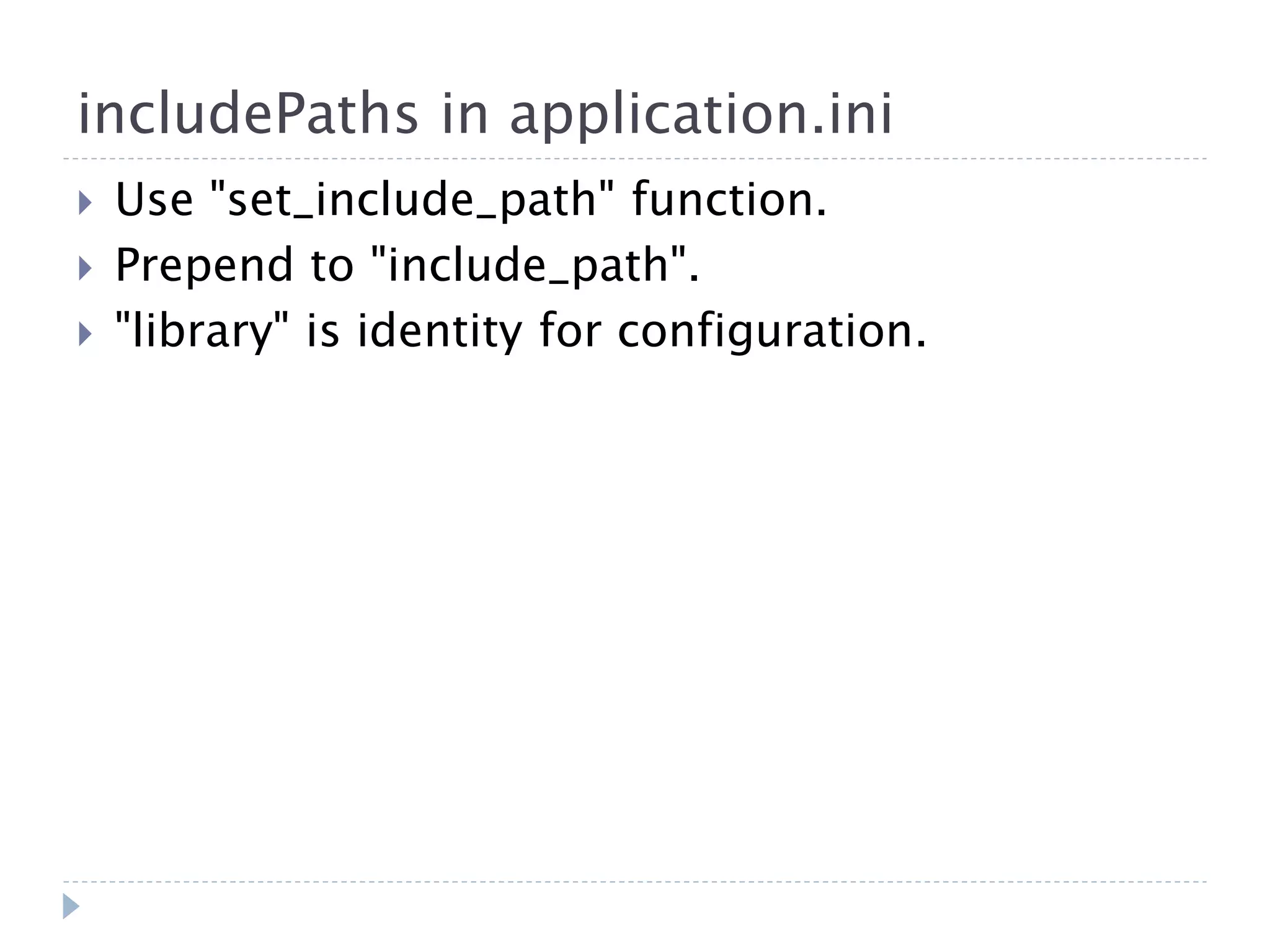 includePaths in application.ini  Use "set_include_path" function.  Prepend to "include_path".  "library" is identity for configuration. 