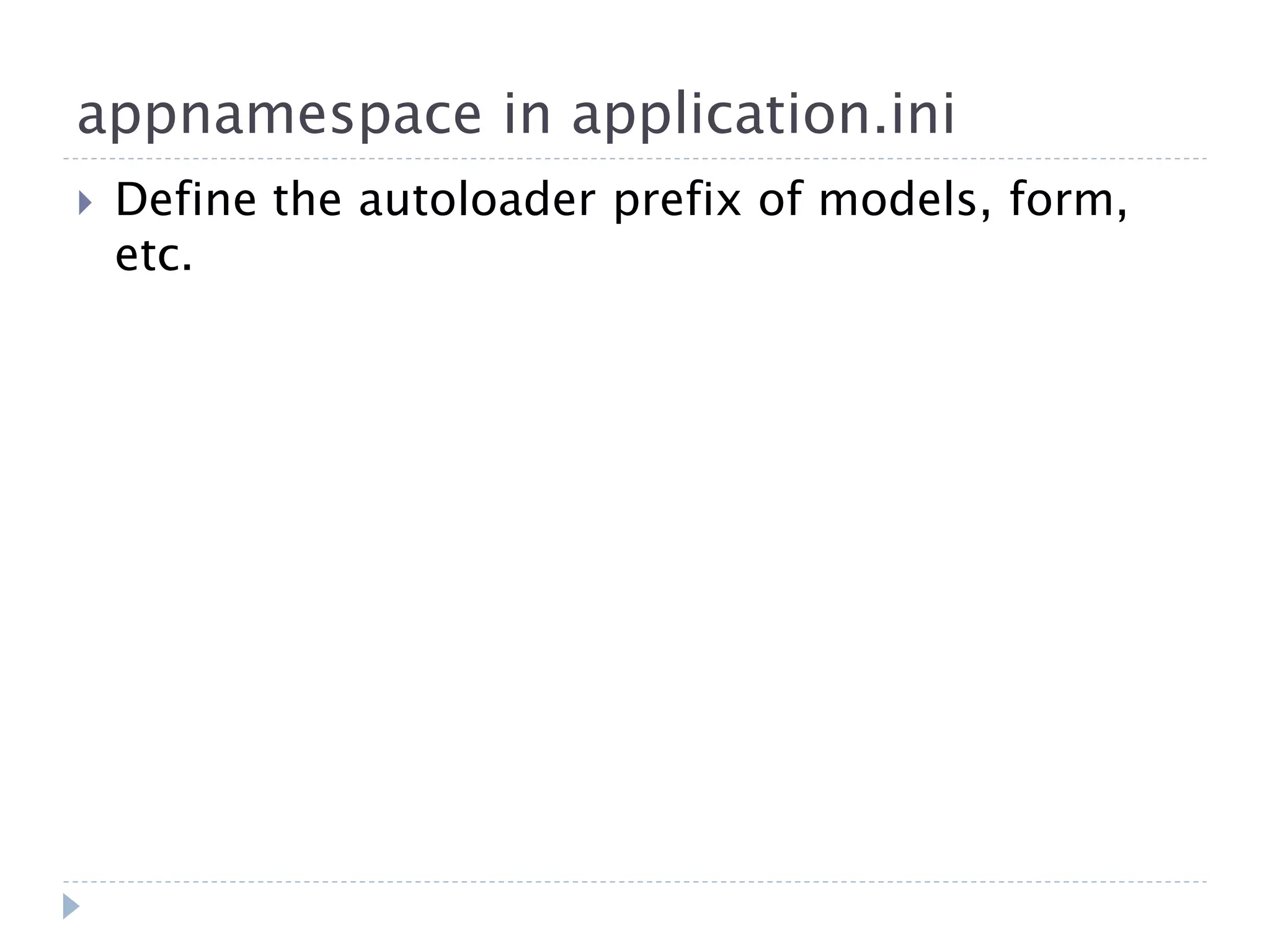 appnamespace in application.ini  Define the autoloader prefix of models, form, etc. 