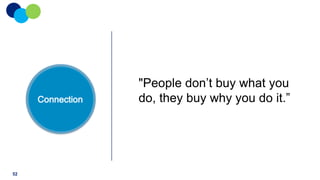 Connection

52

"People don‟t buy what you
do, they buy why you do it.”

 
