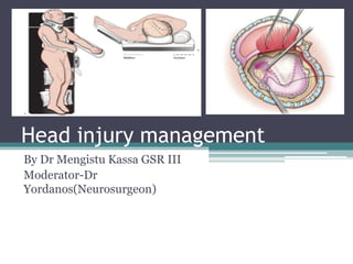 Head injury management
By Dr Mengistu Kassa GSR III
Moderator-Dr
Yordanos(Neurosurgeon)
 