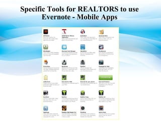 Specific Tools for REALTORS to use  Evernote - Mobile Apps  