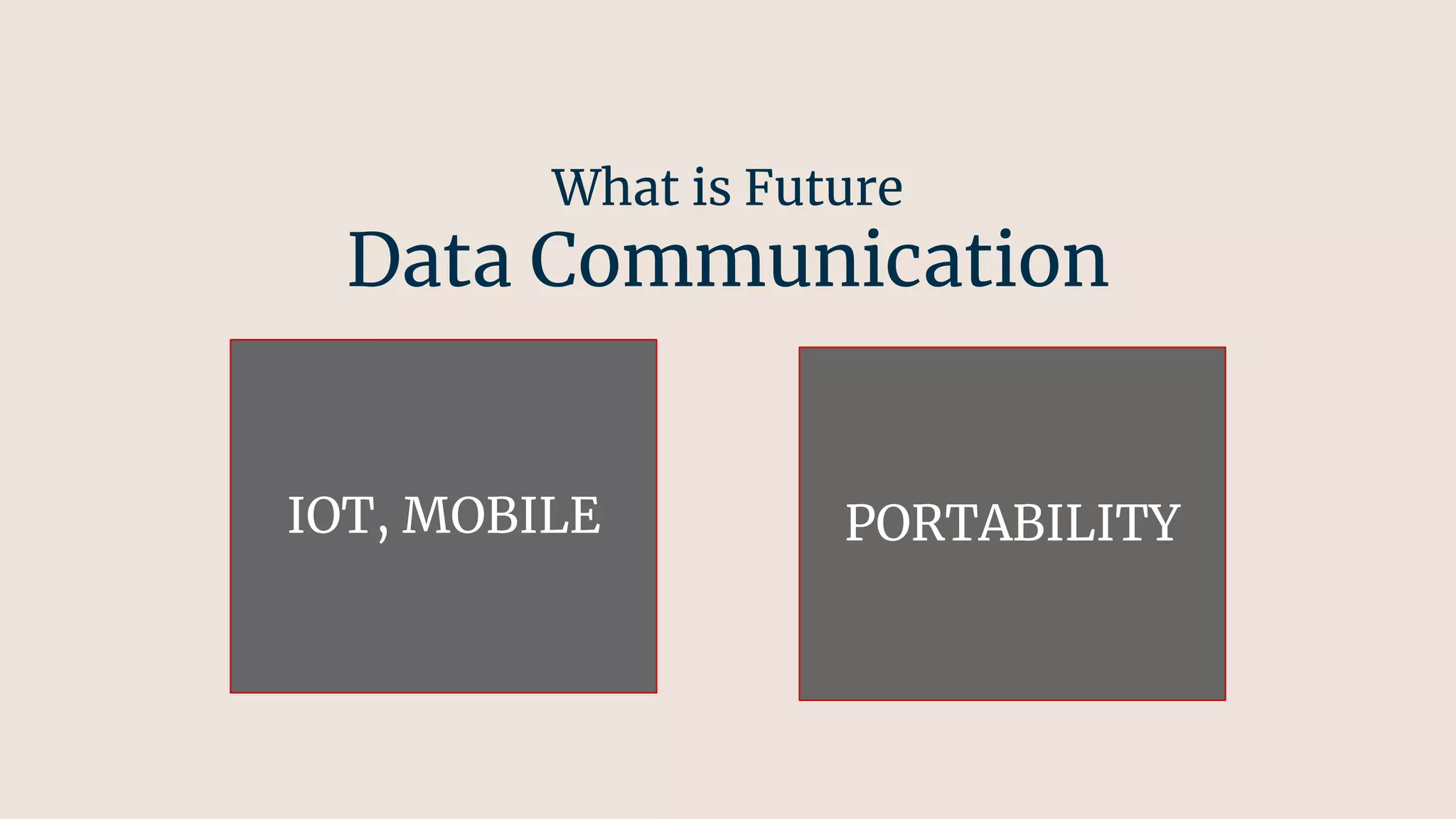 What is Future
Data Communication
IOT, MOBILE PORTABILITY
 