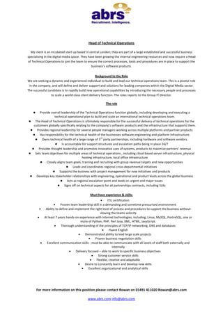 Job Roles Technical Operational Head of Technical Operations | PDF