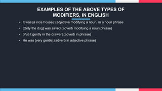 Modifying Phrase Example heads-and-modifiers in Syntax Els 105... | PPT