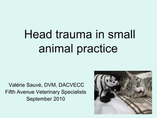 Head trauma in small
animal practice
Valérie Sauvé, DVM, DACVECC
Fifth Avenue Veterinary Specialists
September 2010
 