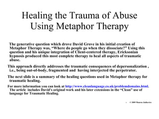 Healing the Trauma of Abuse Using Metaphor Therapy ,[object Object],[object Object],[object Object],[object Object],[object Object]