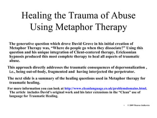 Healing the Trauma of Abuse Using Metaphor Therapy ,[object Object],[object Object],[object Object],[object Object],[object Object]