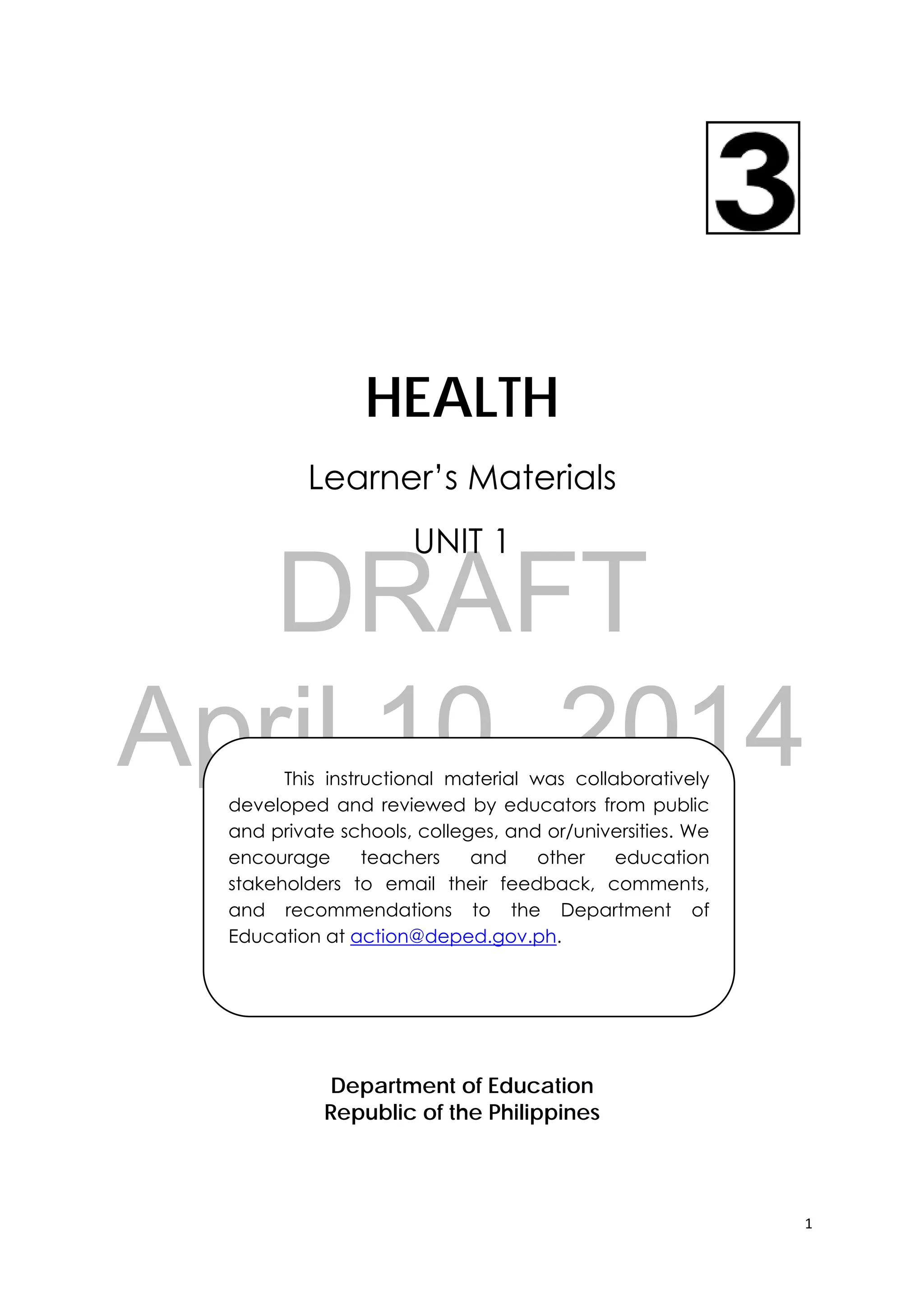 K TO 12 GRADE 3 LEARNER’S MATERIAL IN HEALTH PDF
